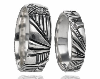 Desert Skies and Trails Geometric Silver Medium Band Antique Finish