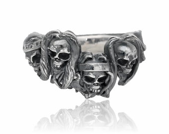 Metal Never Dies, Chunky Silver Skull Rock Band Ring