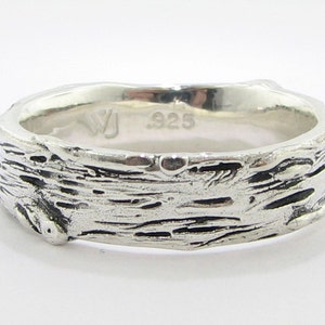 Medium Width Birch Band, Antiqued Silver Wedding Band Promise Ring Forest wedding, Engraving Available image 4