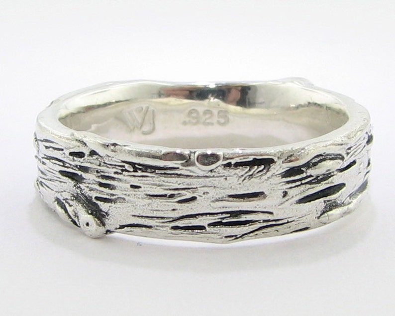 Medium Width Birch Band, Antiqued Silver Wedding Band Promise Ring Forest wedding, Engraving Available image 4