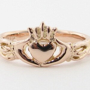 Rose Gold Claddagh Ring, Irish Wedding Band Friendship ring, Hands Heart and Crown 14k solid rose gold pink gold image 6