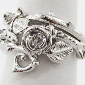 Thorned Rose Wedding Set, Silver & Diamond