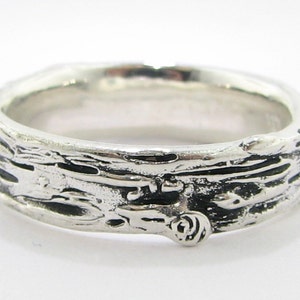 Medium Width Birch Band, Antiqued Silver Wedding Band Promise Ring Forest wedding, Engraving Available image 3