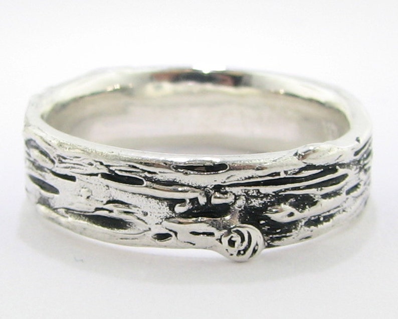 Medium Width Birch Band, Antiqued Silver Wedding Band Promise Ring Forest wedding, Engraving Available image 3