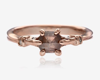 Hexagon Salt and Pepper Rose Gold Gatsby Ring 14k