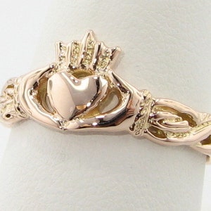 Rose Gold Claddagh Ring, Irish Wedding Band Friendship ring, Hands Heart and Crown 14k solid rose gold pink gold image 1