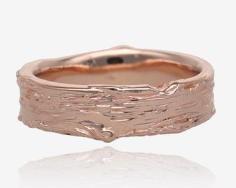 Birch Bark Band 14k Rose gold 6mm wide ring