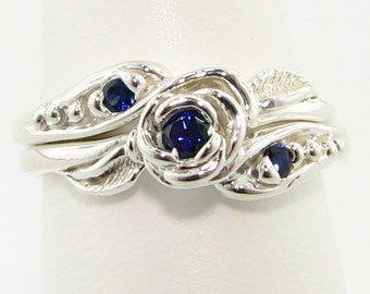 Silver Tea Rose Wedding Set, Silver & Premium Sapphire