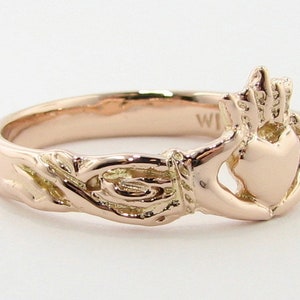 Rose Gold Claddagh Ring, Irish Wedding Band Friendship ring, Hands Heart and Crown 14k solid rose gold pink gold image 2