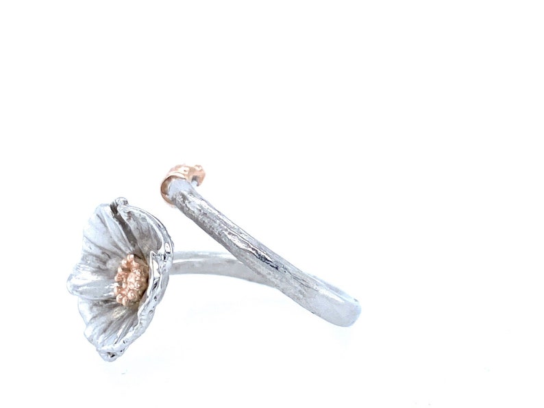 Poppy Wraparound ring Adjustable Silver and 14k Rose Gold