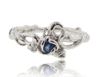 Sapphire Silver ring, Rose Garden Ring in Sterling Silver