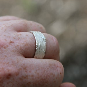 Medium Width Birch Band, Antiqued Silver Wedding Band Promise Ring Forest wedding, Engraving Available image 2