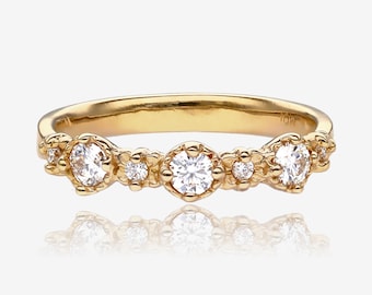 Moissanite and Diamond Treasure Band in Yellow Gold