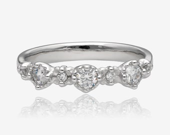 Moissanite and Diamond Treasure Band in 14k White Gold