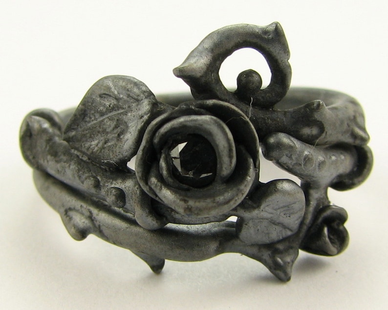 Thorned Rose Wedding Set, Black Silver image 1