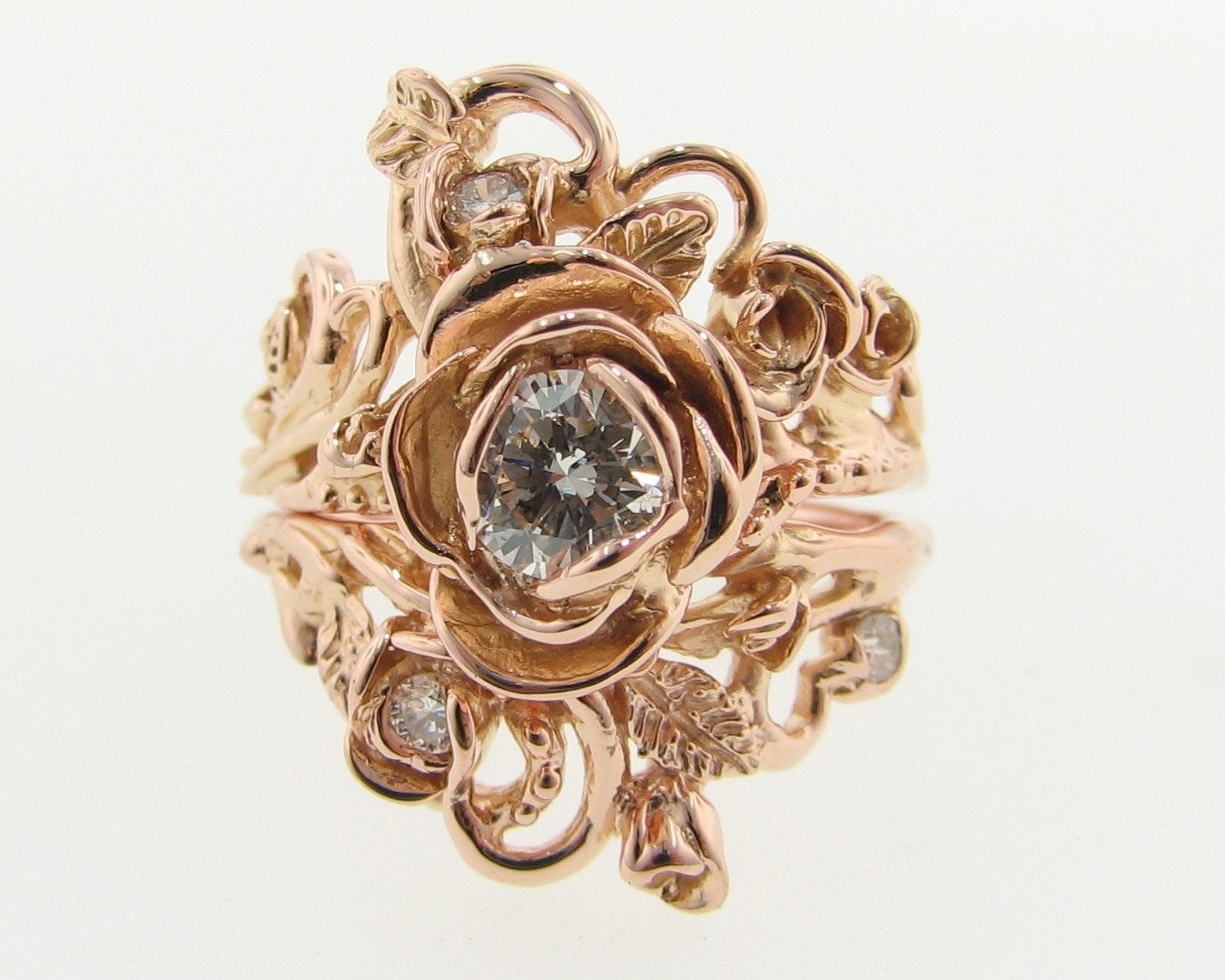Jane Rose Wedding Set: 14k Gold & Diamond Made to Order - Etsy