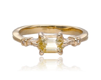 Gatsby Lemon Yellow Sapphire Art Deco ring 14k Yellow Gold