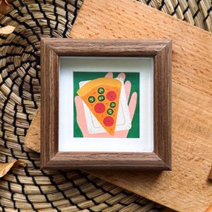 Mini stampe artistiche di cibo su cornici di legno / Illustrazioni di cibo di conforto / Decorazioni economiche per scrivania e cucina / Regalo creativo per gli amanti dei carboidrati
