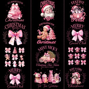 Natal rosa PNG, pacote de sublimação de Natal rosa retrô PNG, Natal PNG, Papai Noel PNG, Design de camisa de Natal, Pacote de PNG de feriado
