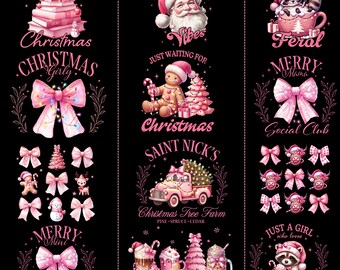 Pacchetto di immagini PNG natalizie rosa retrò, clipart per le feste (download digitale)