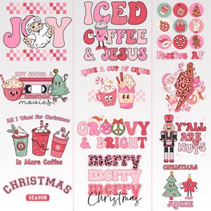 Pacote PNG de sublimação de Natal rosa retrô, PNG de Natal, Desenhos de Natal rosa, Papai Noel Png, Design de camisa de Natal, Pacote PNG de feriado