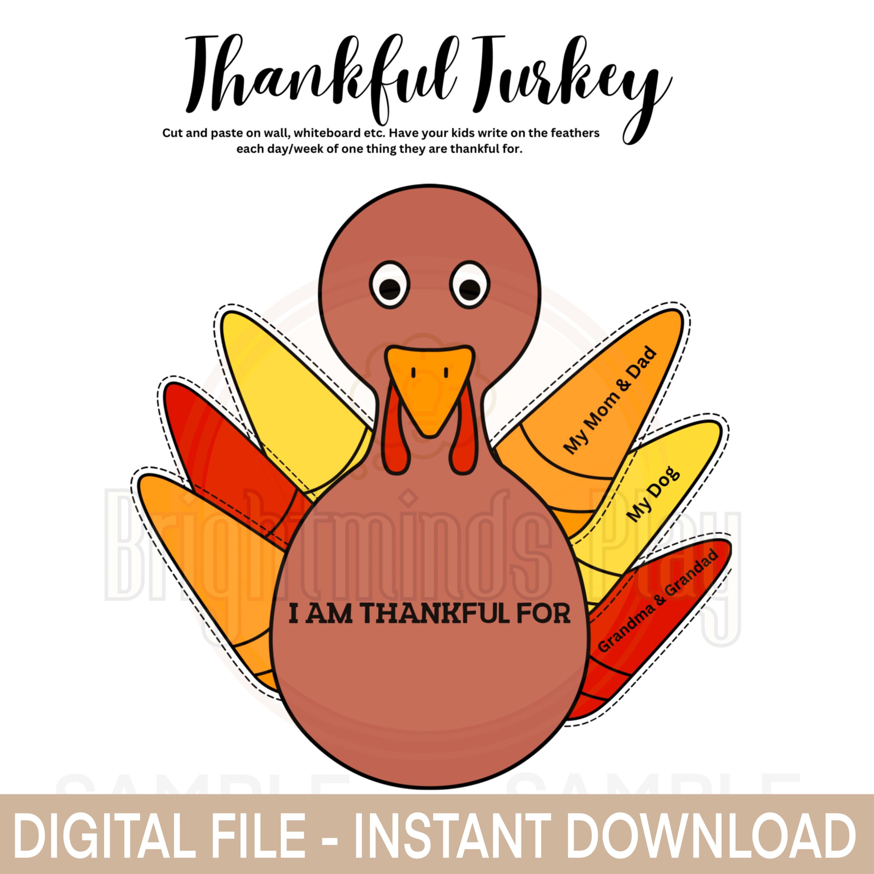 Thankful Turkey Craft Printable Thanksgiving Craft Kid's Thanksgiving ...