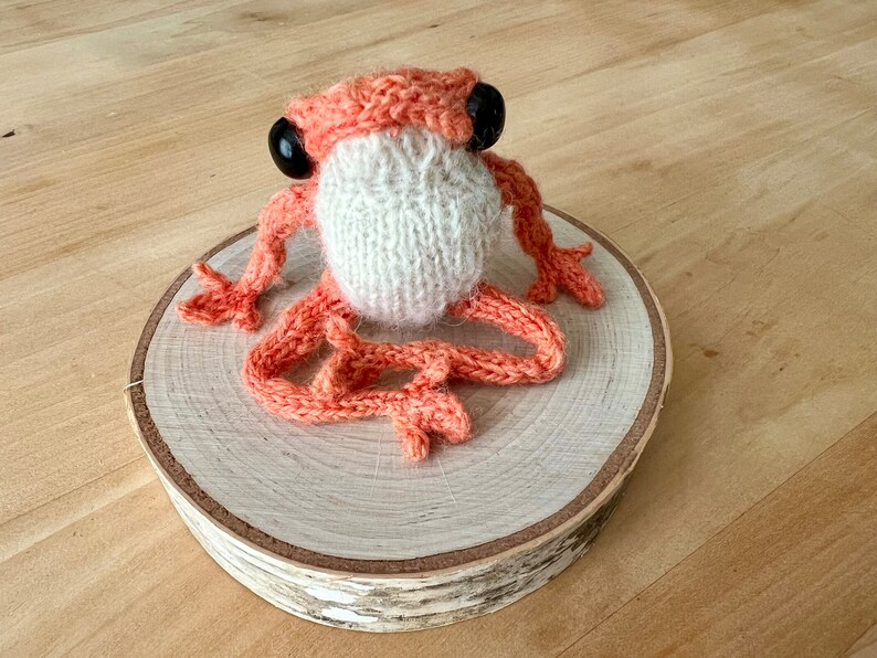 Knitted Frog, assorted colors, dotpebblesknits, as seen on Tiktok Coral