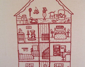 1109 Poplar, house cross section hand embroidery pattern, needlework, dollhouse