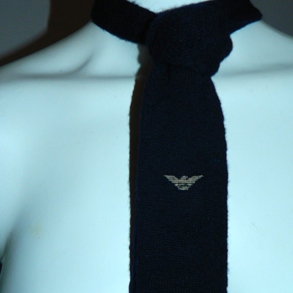vintage anni ' 80 Giorgio Armani lana maglia cravatta cravatta Logo alato