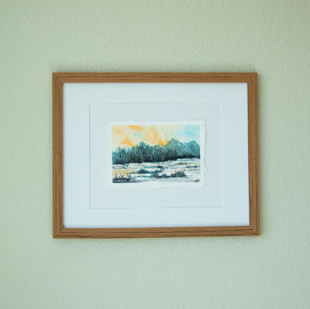 Original Watercolor Landscape Painting - 12" X 15" Framed - "northern ...