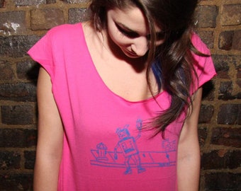 Botwear "Drunk Bot" Botwear Robot Shirt - Roze Vintage American Apparel Dames T-shirt Limited Edition