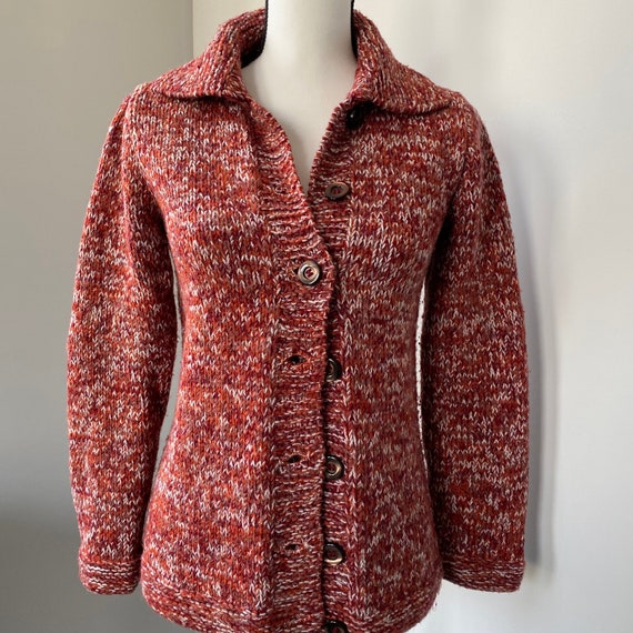 Vintage 80s Burgundy Wool Blend Cardigan Mint Con… - image 2