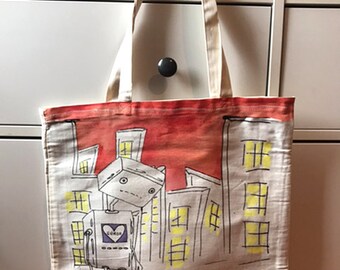 Wild Cat Fun Tote Bag Artist Series "Robot Lost and Love" by Ellei J 35/80