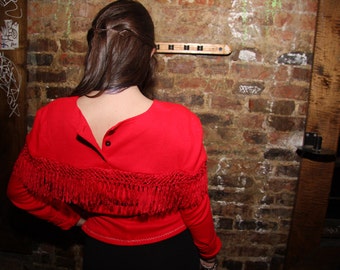 Reversible Red Hot Sweetheart Sweater Vintage Renewal, Cropped with Fringe