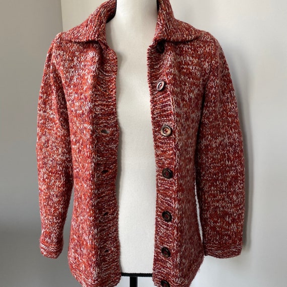 Vintage 80s Burgundy Wool Blend Cardigan Mint Con… - image 3