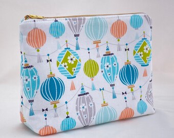 Lanterns Large Zip Bag for Travel, Storage, Organization, Cosmetics Blue, White