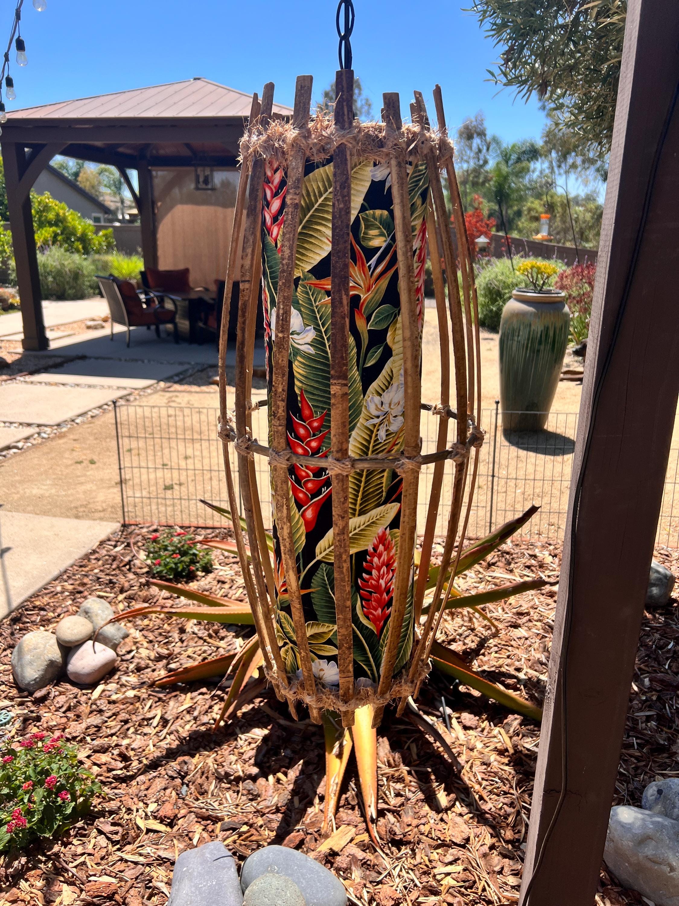 Hanging Tiki Bar Fish Trap Style Lamp, Tiki Bar, Tropical, Exotic Decor, Hawaiian, Polynesian, Home Decoration, Mid-Century Modern, Vertical