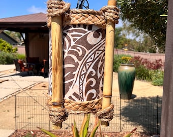 Tapa cloth design and Bamboo Tiki Lamp, Tiki Bar, Tropical, Exotica, Hawaiian, Polynesian, Home Decor, Mid-Century Modern