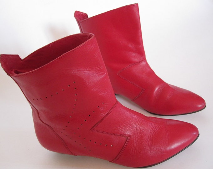 Vintage Red Leather 80s Ankle Boots - Etsy