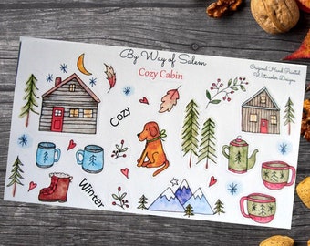 Cozy Cabin Sticker Sheet, Cabin Life Stickers,Cabin Camping Stickers,Pine Tree Stickers,Fall Stickers,Mountain Stickers,Camping,Outdoor Fun