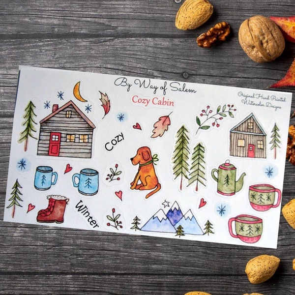 Cozy Cabin Sticker Sheet, Cabin Life Stickers,Cabin Camping Stickers,Pine Tree Stickers,Fall Stickers,Mountain Stickers,Camping,Outdoor Fun