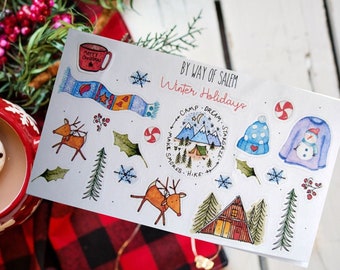 Winter Holidays Sticker Sheet, Winter Stickers, Snow Fun Stickers,Pine Tree Stickers,Christmas Stickers,Mountain Stickers,Snow Stickers