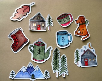 Camping Stickers,Gloss Outdoor Stickers,Outdoor Theme,Cabin Life Stickers,Cabin Camping Stickers,Pine Tree Stickers,Mountain Stickers,