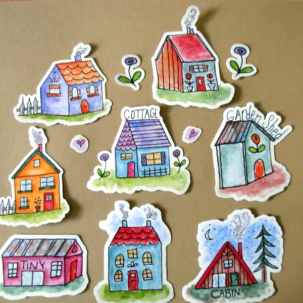 Cute Cottages Stickers,Gloss Stickers,Home Sweet Home Stickers,Cozy Cottage Stickers,Home Planning Stickers,Tiny Home Stickers,Garden Shed