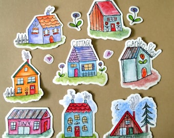 Cute Cottages Stickers,Gloss Stickers,Home Sweet Home Stickers,Cozy Cottage Stickers,Home Planning Stickers,Tiny Home Stickers,Garden Shed