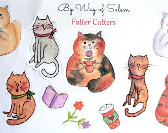 Fat Cat Sticker Sheet, Cat Stickers, Cute Cat Stickers, Watercolor Cat Stickers, Whimsical Cats, Chubby Cat Stickers, Hand Painted Cats