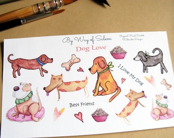 Dog Love Sticker Sheet, Dog Stickers, Cute Dog Stickers, Watercolor Dog Stickers, Whimsical Dogs, Dog Lover Stickers, Hand Painted dogs