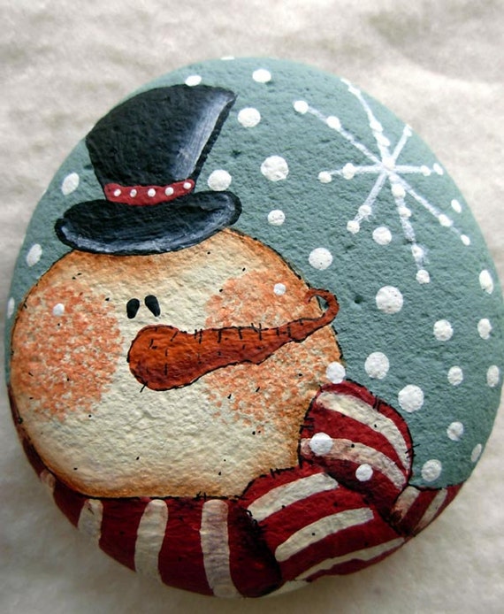 Snowman And Snowflake Hand Painted Rock Original Snowman Art Etsy Snowman And Snowflake Hand Painted Rock Original Snowman Art Etsy