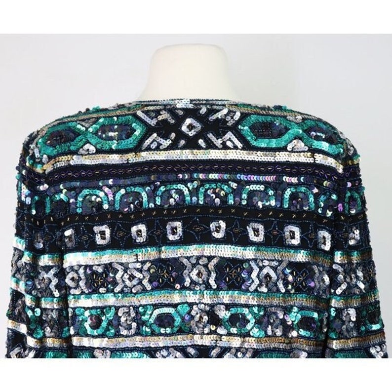 Laurence Kazar Vintage Sequin Jacket Embellished 100% Silk Long Sleeve Petite Lg image 7