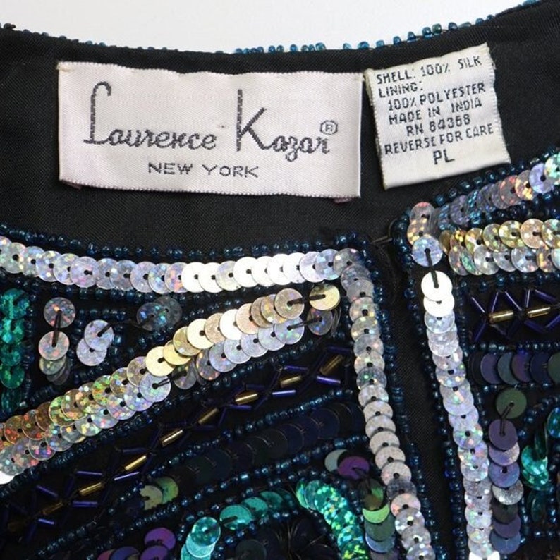 Laurence Kazar Vintage Sequin Jacket Embellished 100% Silk Long Sleeve Petite Lg image 2